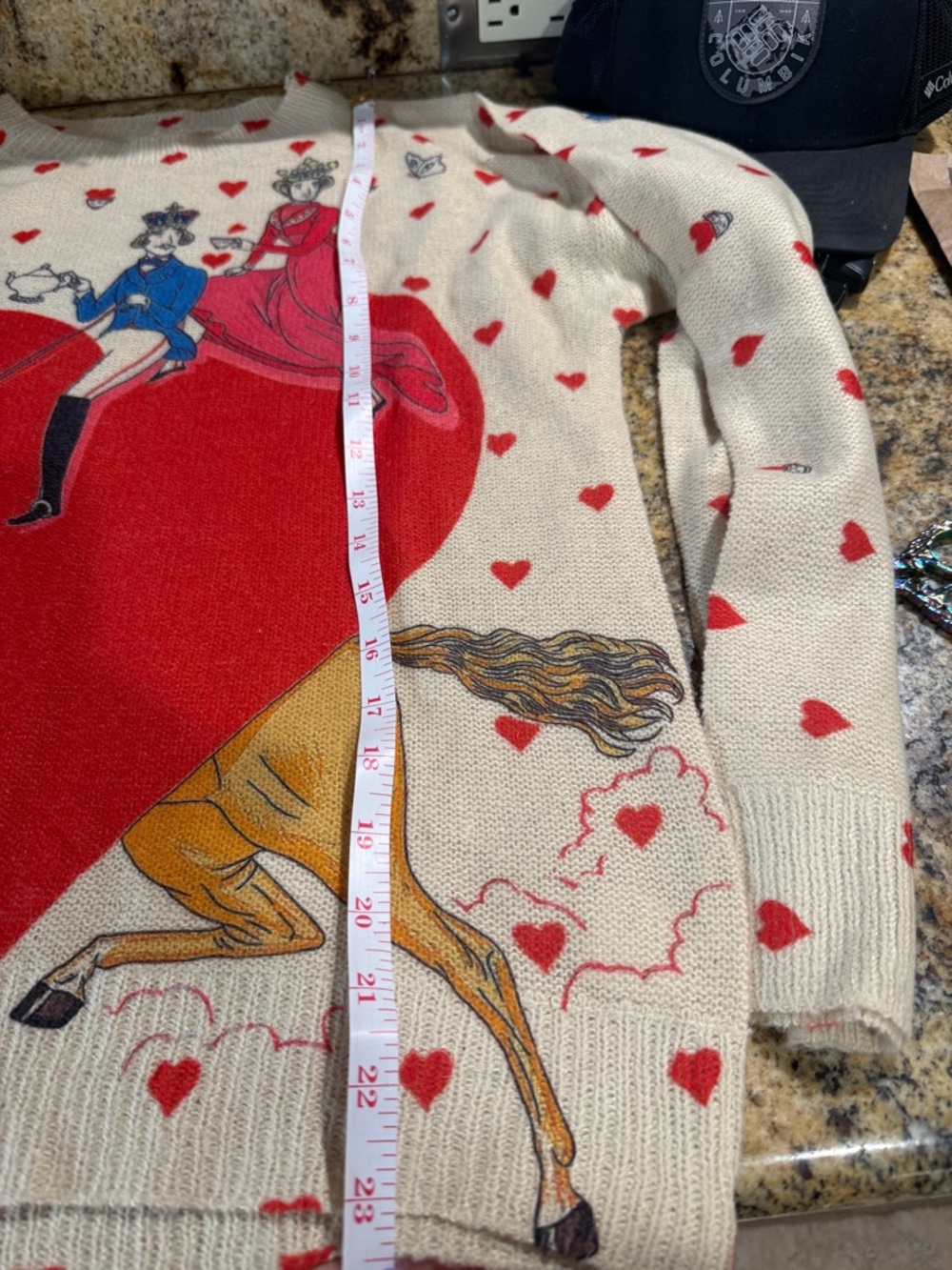 Art to Wear Whimsical Cream Sweater w/Red ❤️& ☕️ fun- Soft Unknown Brand - Picture 10 of 11